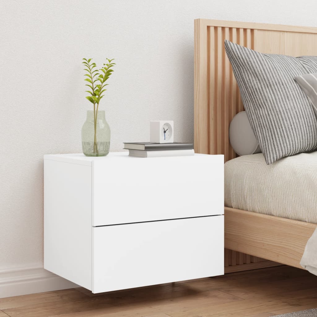 Wall-Mounted Bedside Table with LED Lights White