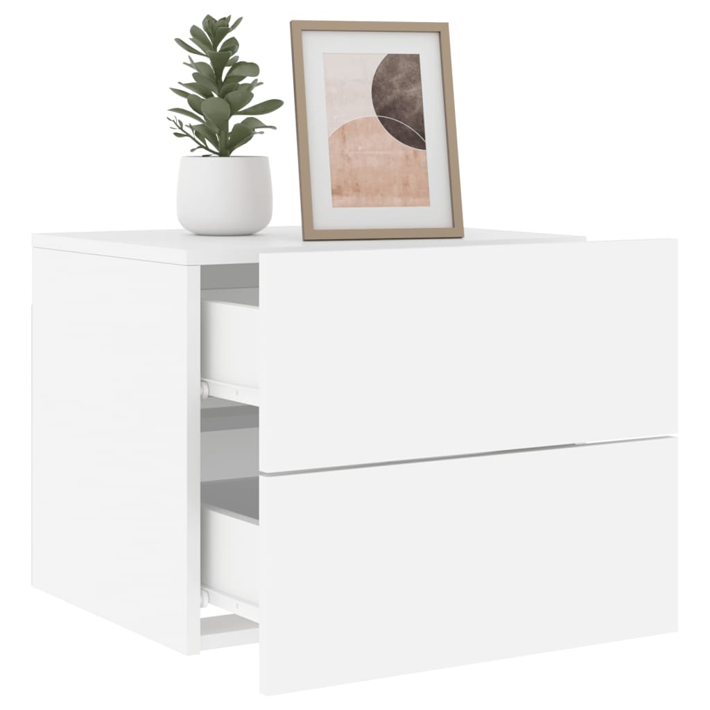 Wall-Mounted Bedside Table with LED Lights White