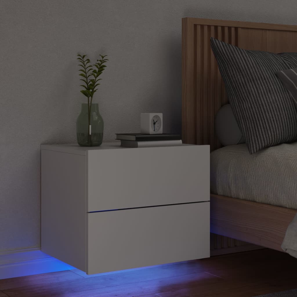 Wall-Mounted Bedside Table with LED Lights White