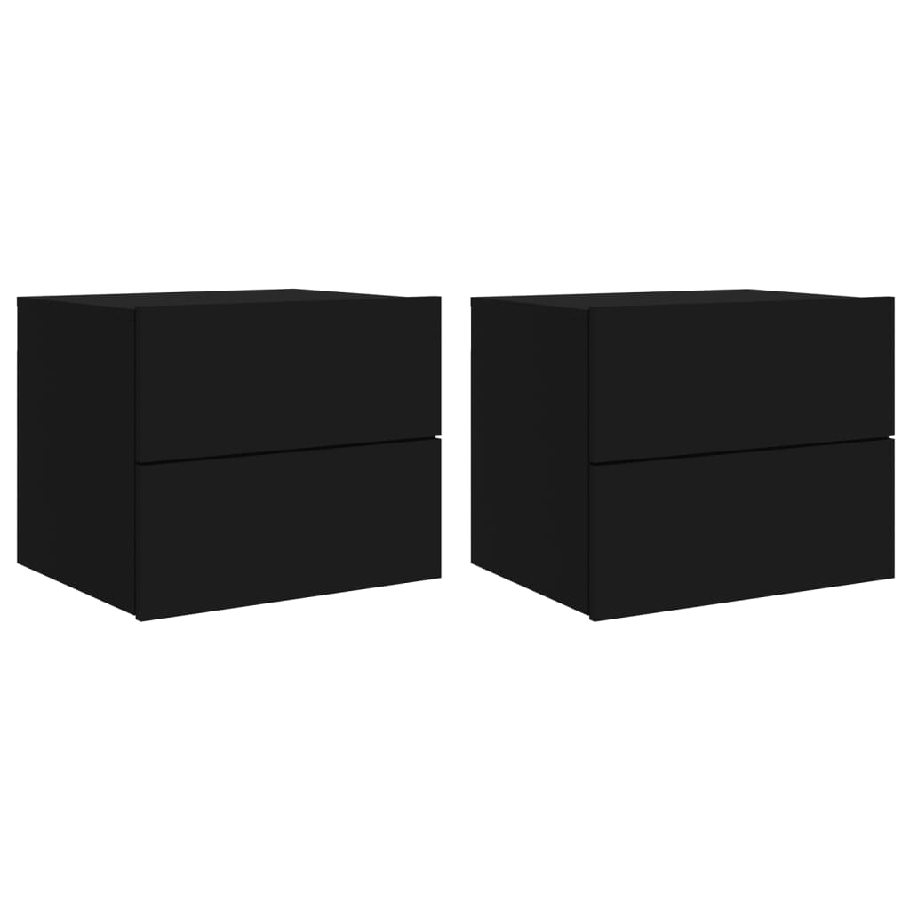 Wall-mounted bedside tables with LED lights 2 pcs. Black