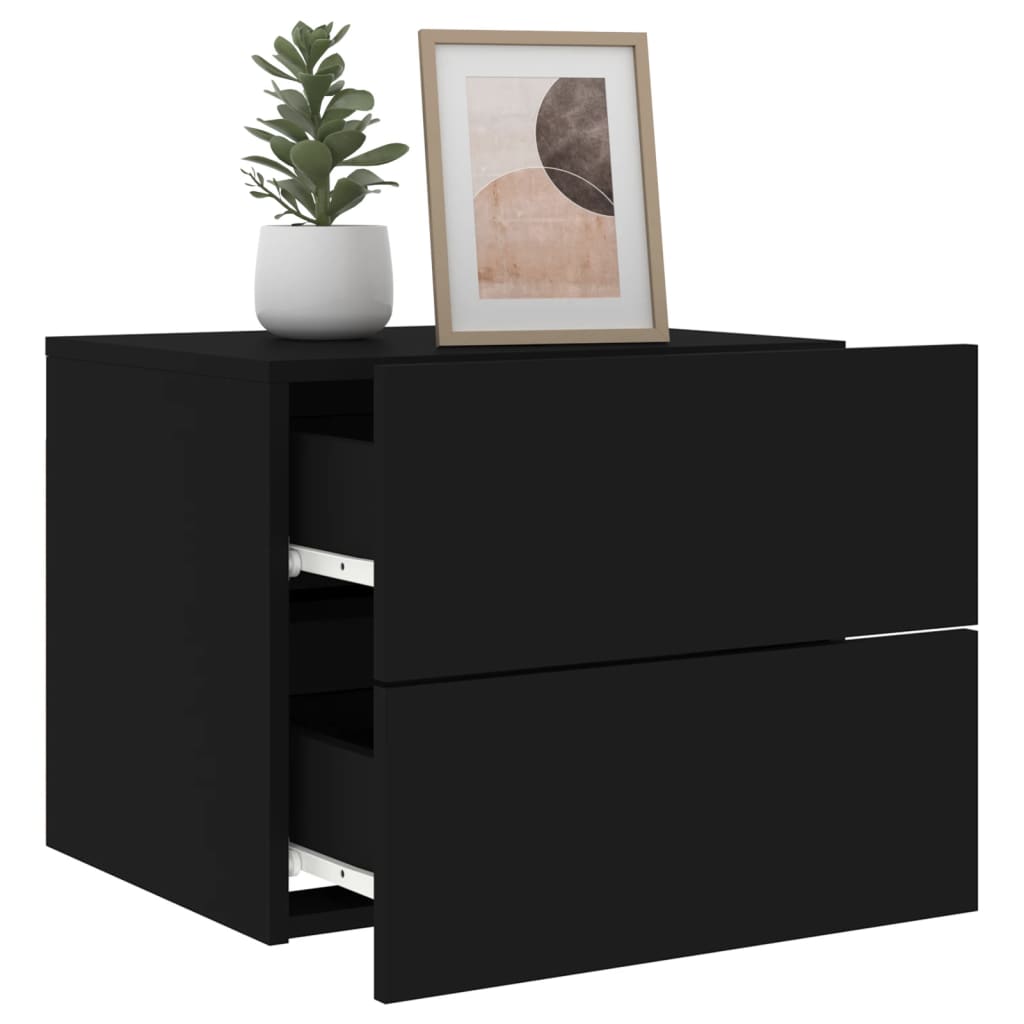 Wall-mounted bedside tables with LED lights 2 pcs. Black