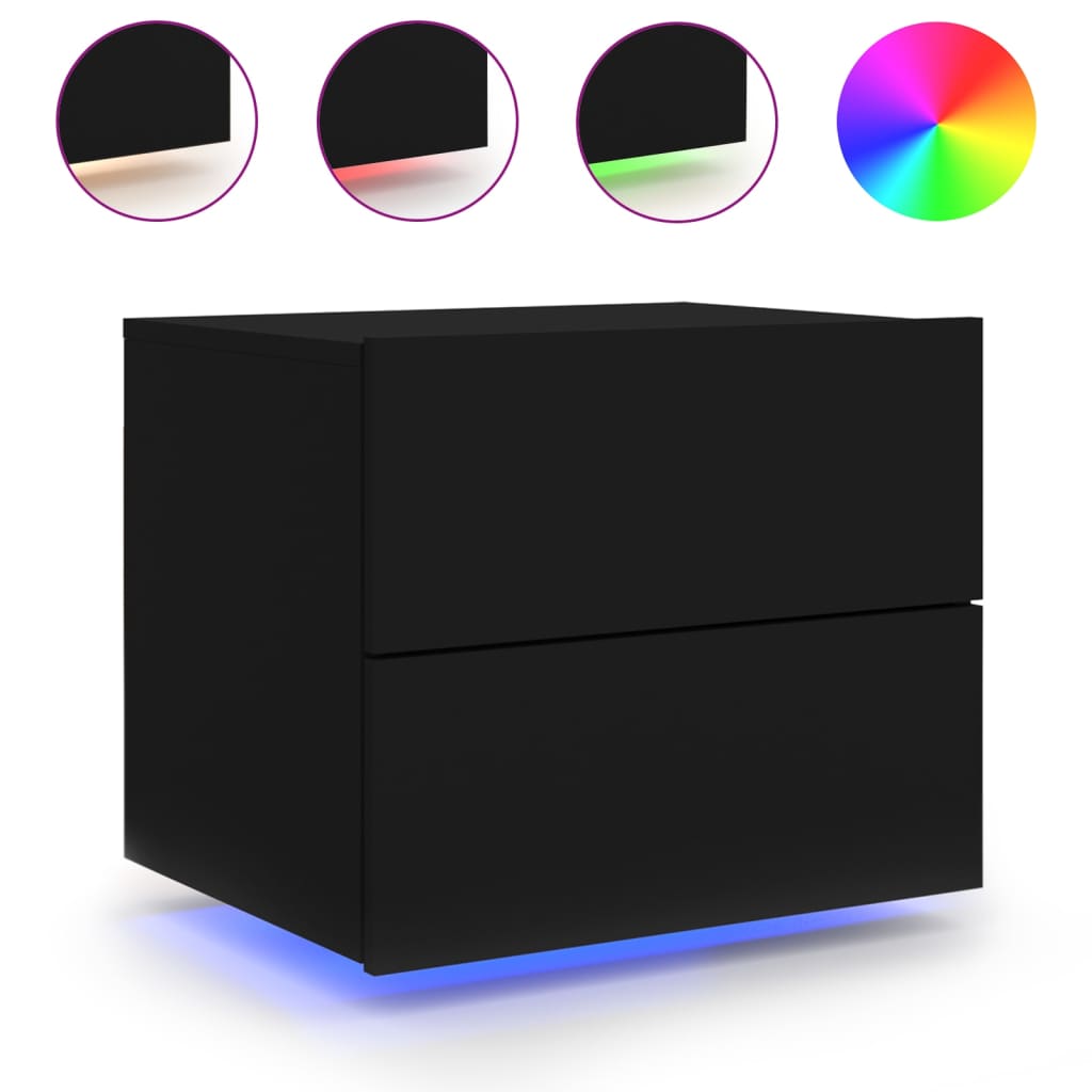 Wall-mounted bedside tables with LED lights 2 pcs. Black