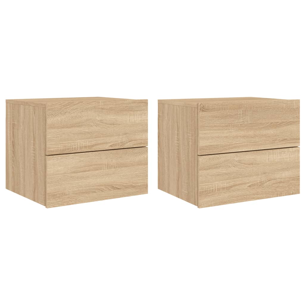 Wall-mounted bedside tables with LED lights 2 pcs. Sonoma oak
