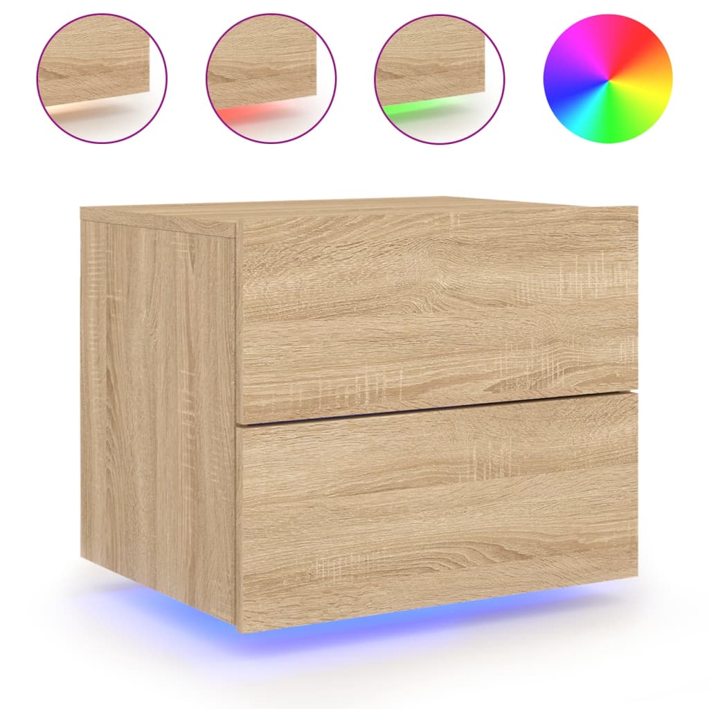 Wall-mounted bedside tables with LED lights 2 pcs. Sonoma oak