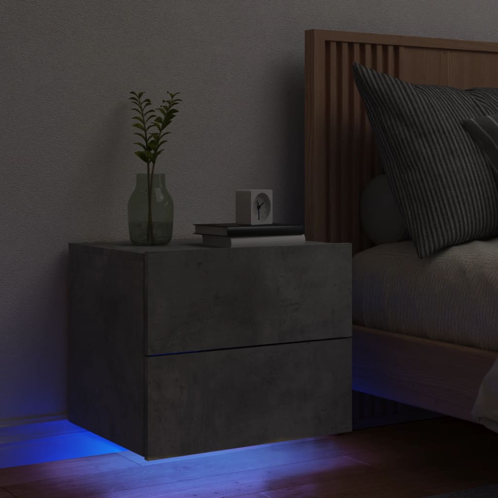 Wall-mounted bedside table with LED lights concrete gray