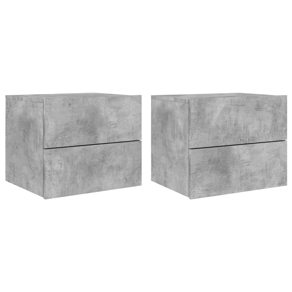 Wall-mounted bedside tables with LED lights 2 pcs. Concrete grey