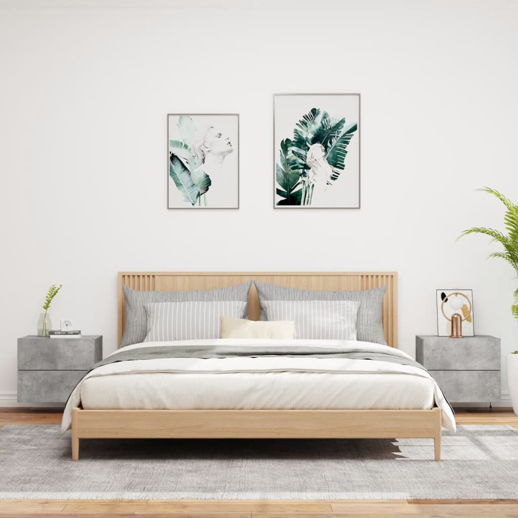Wall-mounted bedside tables with LED lights 2 pcs. Concrete grey