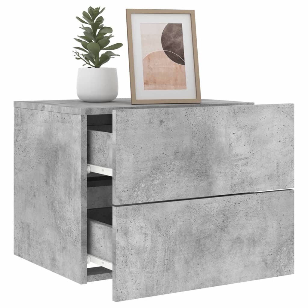 Wall-mounted bedside tables with LED lights 2 pcs. Concrete grey