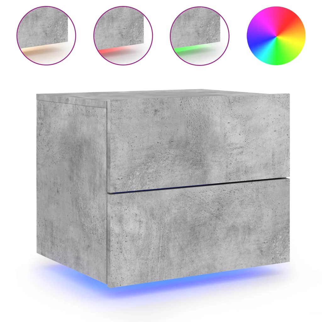 Wall-mounted bedside tables with LED lights 2 pcs. Concrete grey