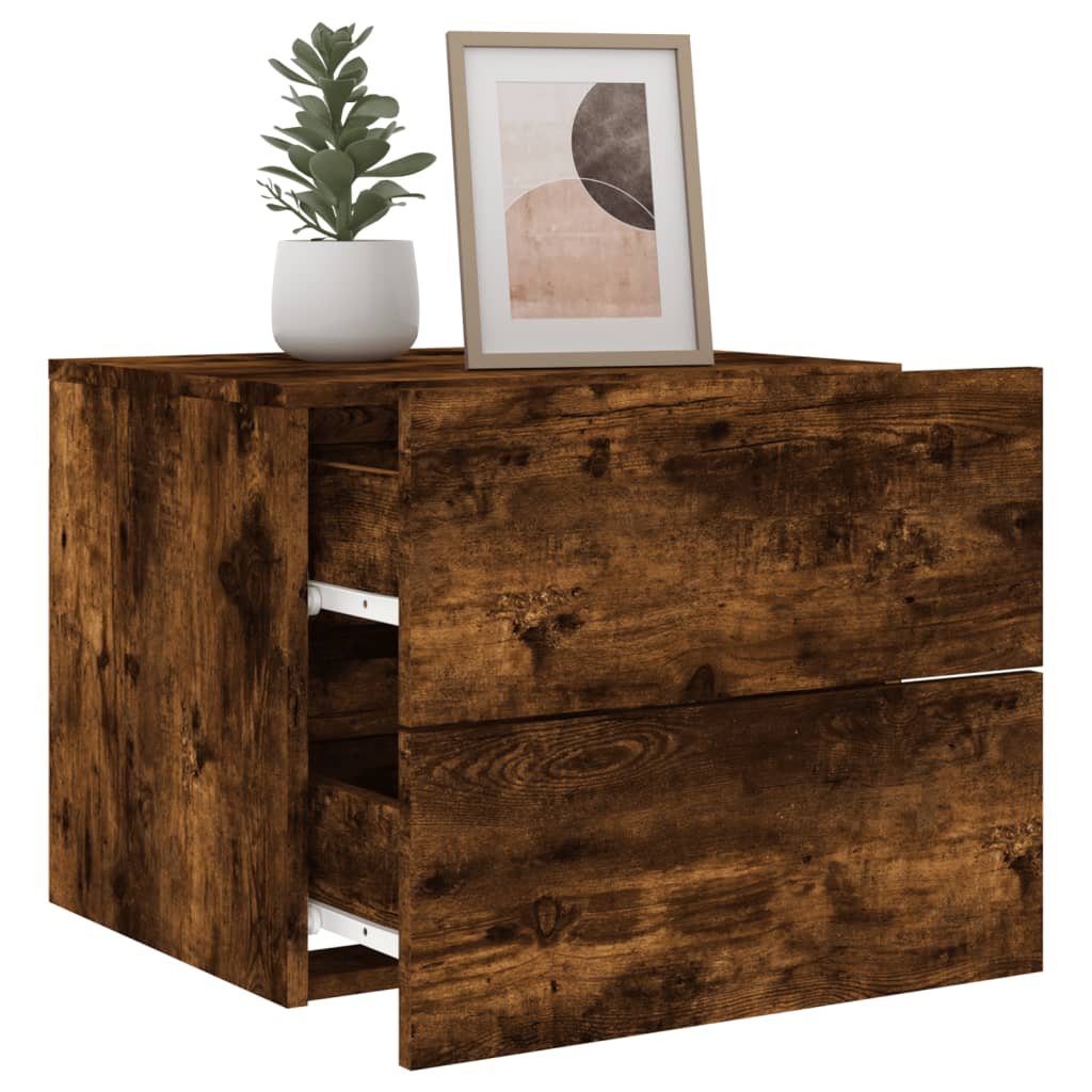 Wall-mounted bedside tables with LED lights 2 pcs. Smoked oak