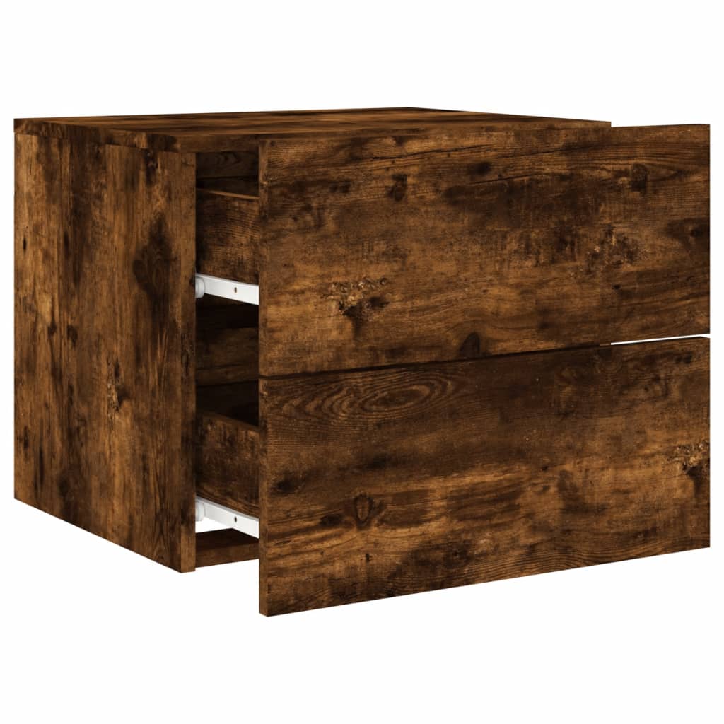 Wall-mounted bedside tables with LED lights 2 pcs. Smoked oak