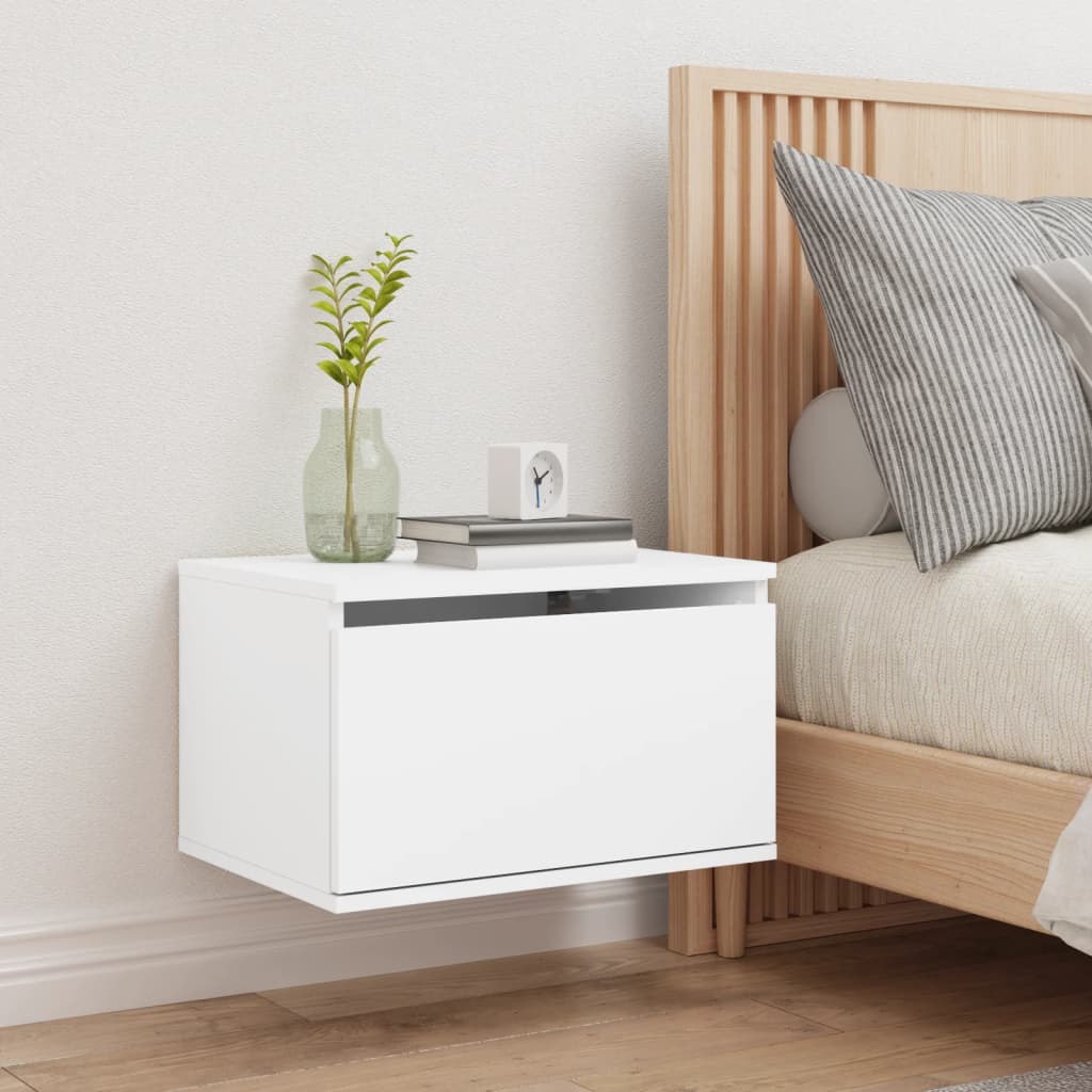 Wall Bedside Table with LED Lights White