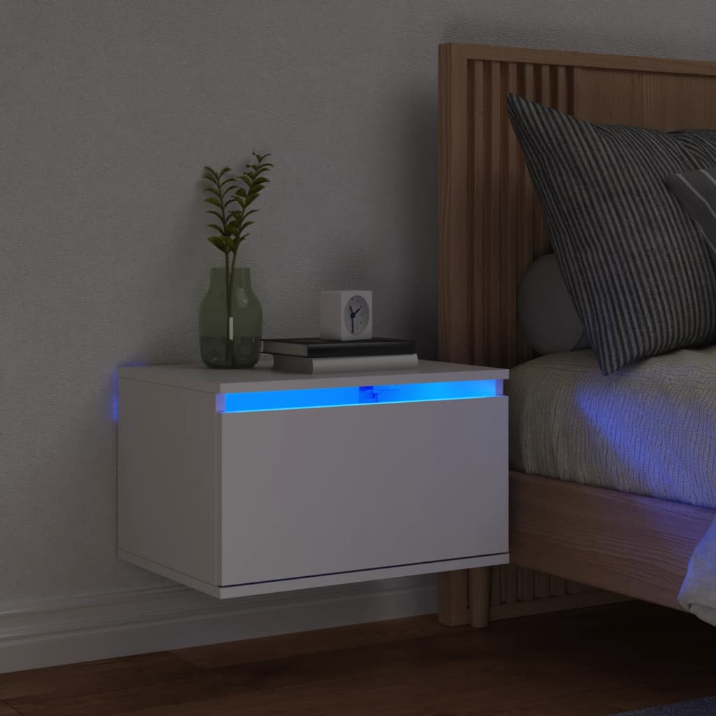 Wall Bedside Table with LED Lights White