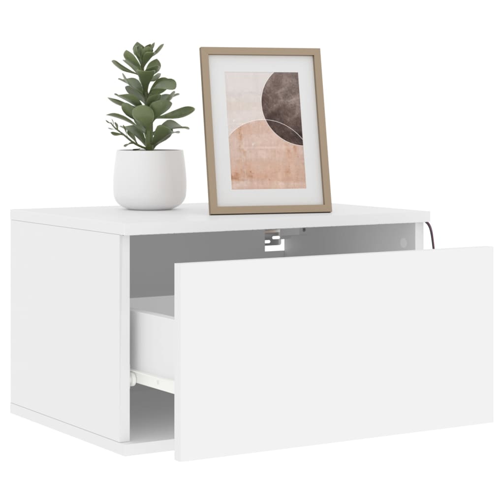 Wall-mounted bedside tables with LED lights 2 pcs. White