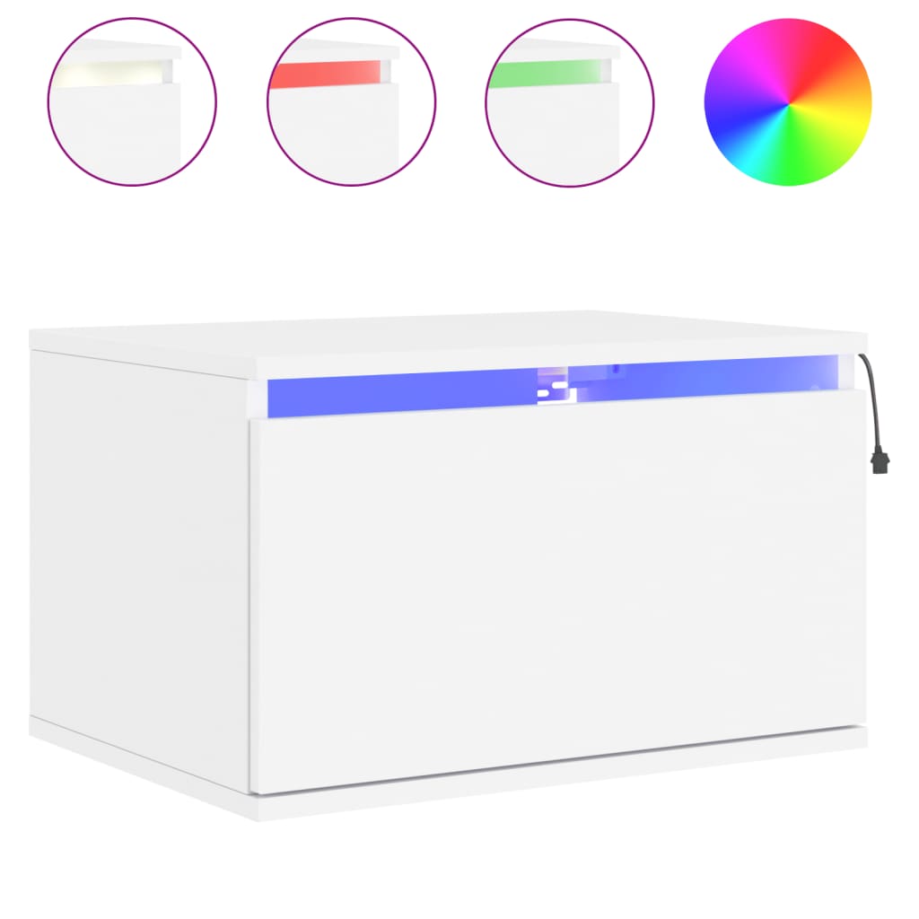 Wall-mounted bedside tables with LED lights 2 pcs. White