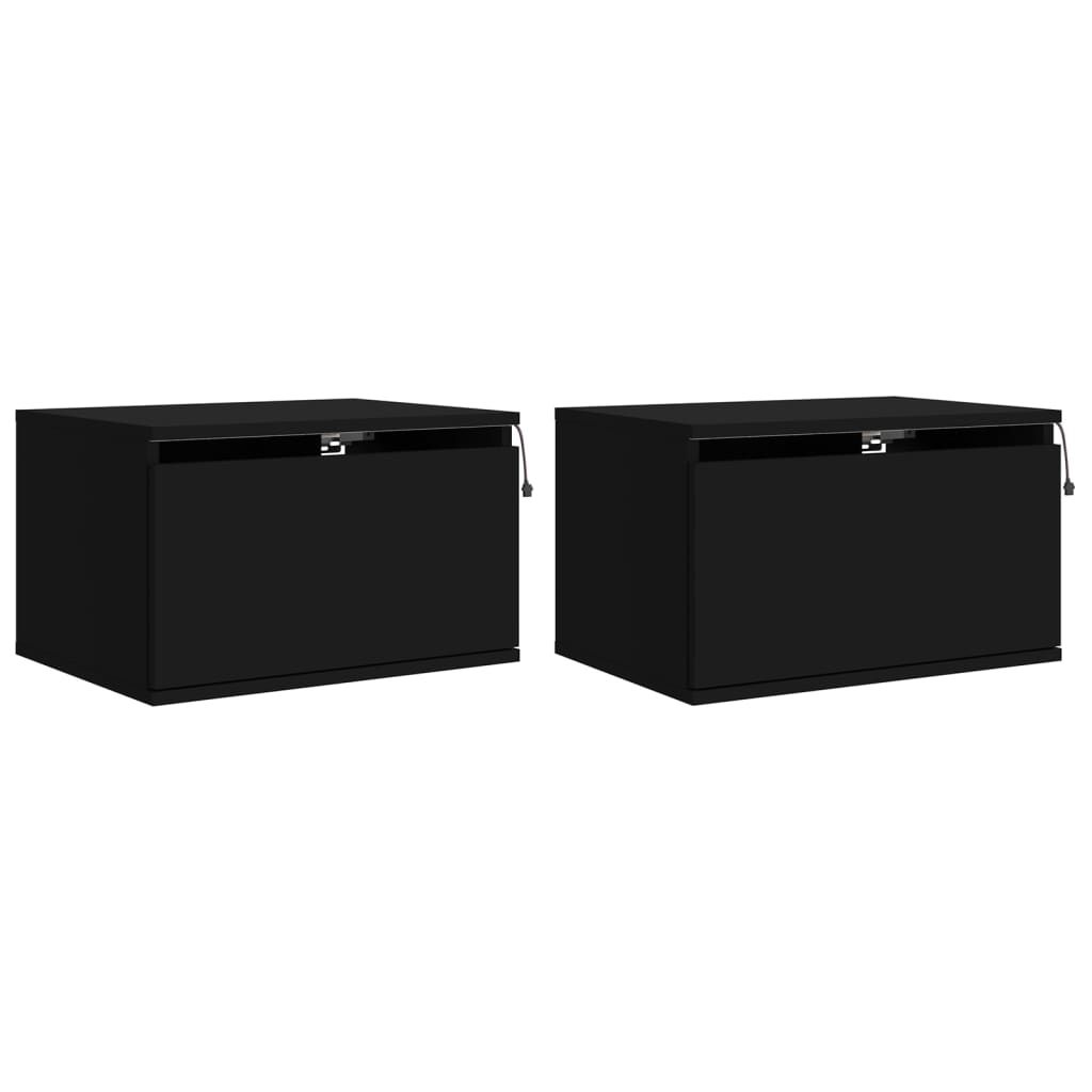 Wall-mounted bedside tables with LED lights 2 pcs. Black
