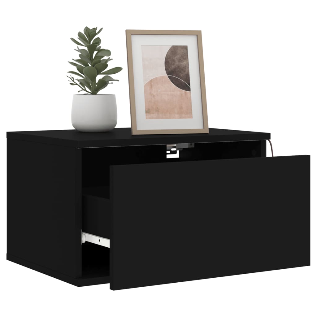 Wall-mounted bedside tables with LED lights 2 pcs. Black