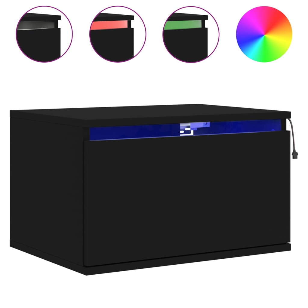 Wall-mounted bedside tables with LED lights 2 pcs. Black