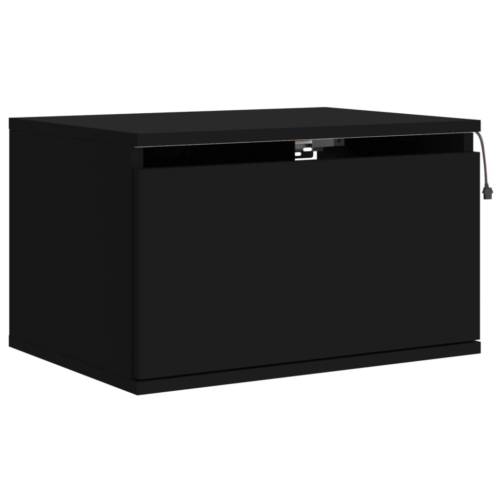 Wall-mounted bedside tables with LED lights 2 pcs. Black
