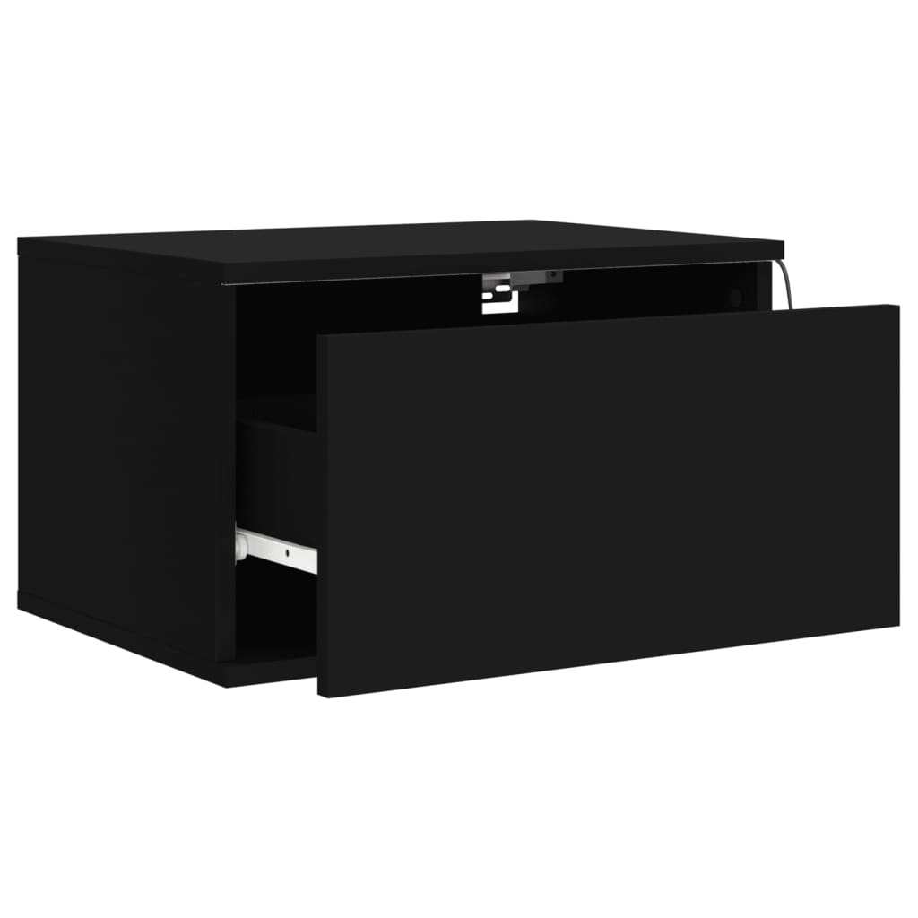 Wall-mounted bedside tables with LED lights 2 pcs. Black