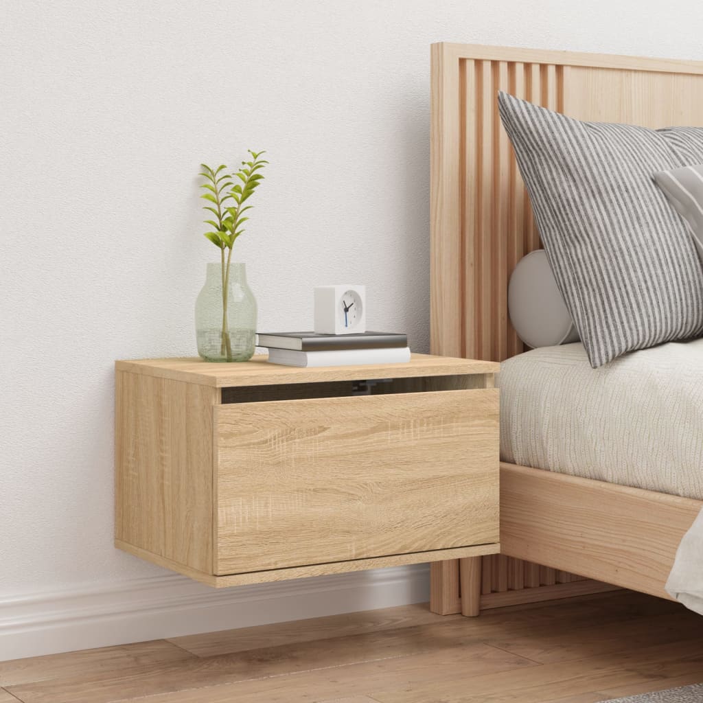 Wall-mounted bedside table with LED lights Sonoma oak