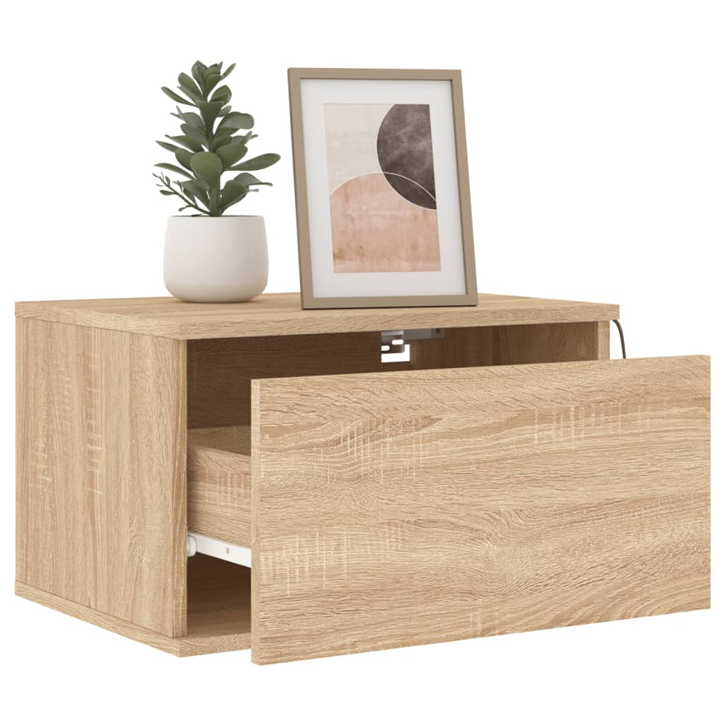Wall-mounted bedside table with LED lights Sonoma oak