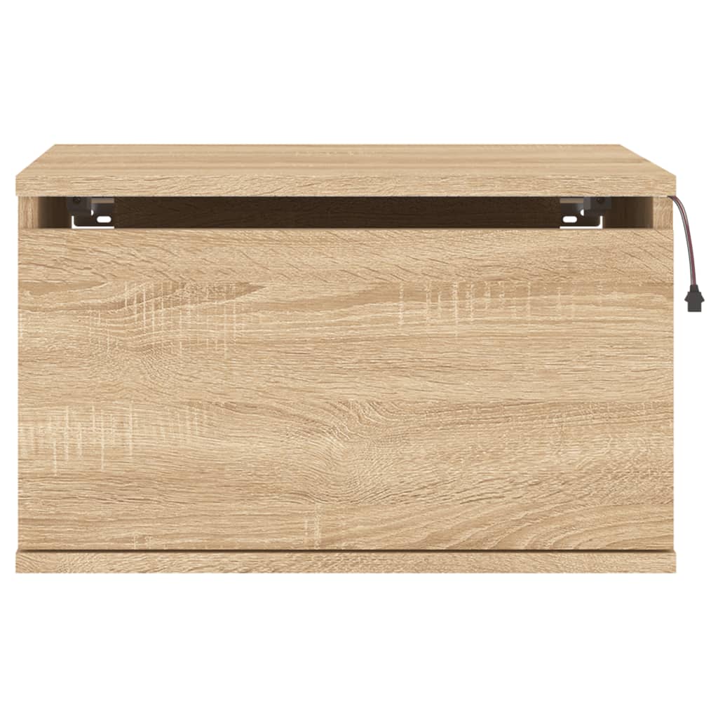 Wall-mounted bedside table with LED lights Sonoma oak