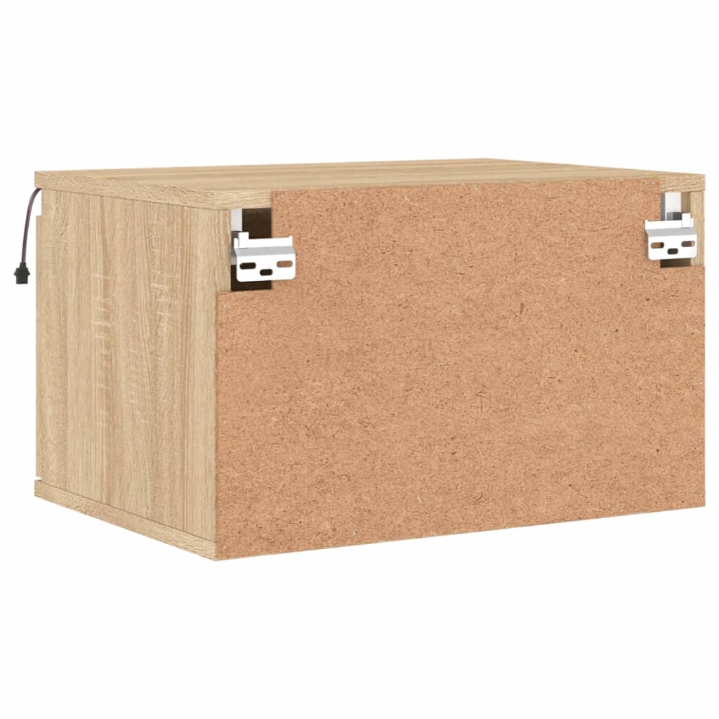 Wall-mounted bedside table with LED lights Sonoma oak
