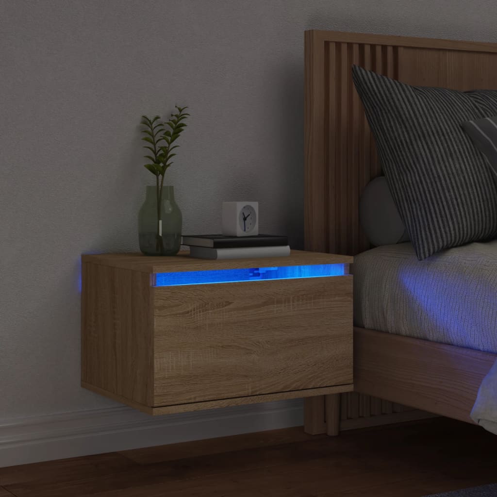 Wall-mounted bedside table with LED lights Sonoma oak