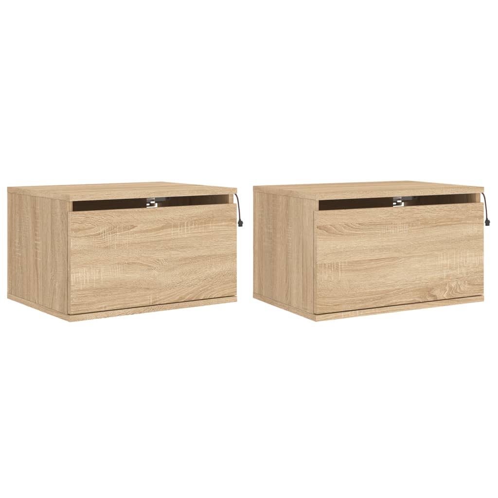 Wall-mounted bedside tables with LED lights 2 pcs. Sonoma oak