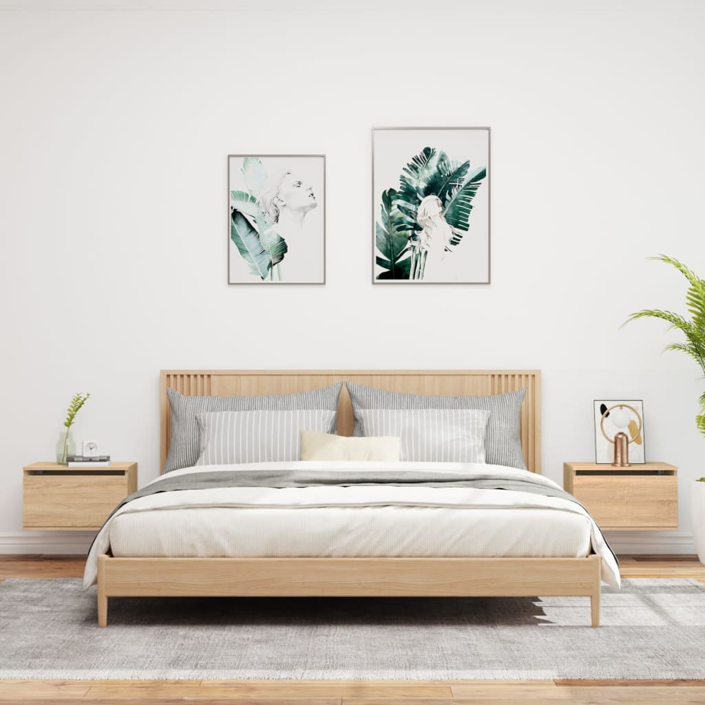 Wall-mounted bedside tables with LED lights 2 pcs. Sonoma oak