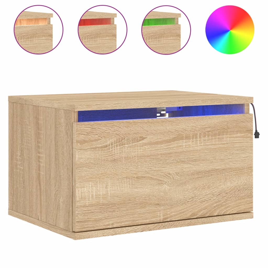 Wall-mounted bedside tables with LED lights 2 pcs. Sonoma oak
