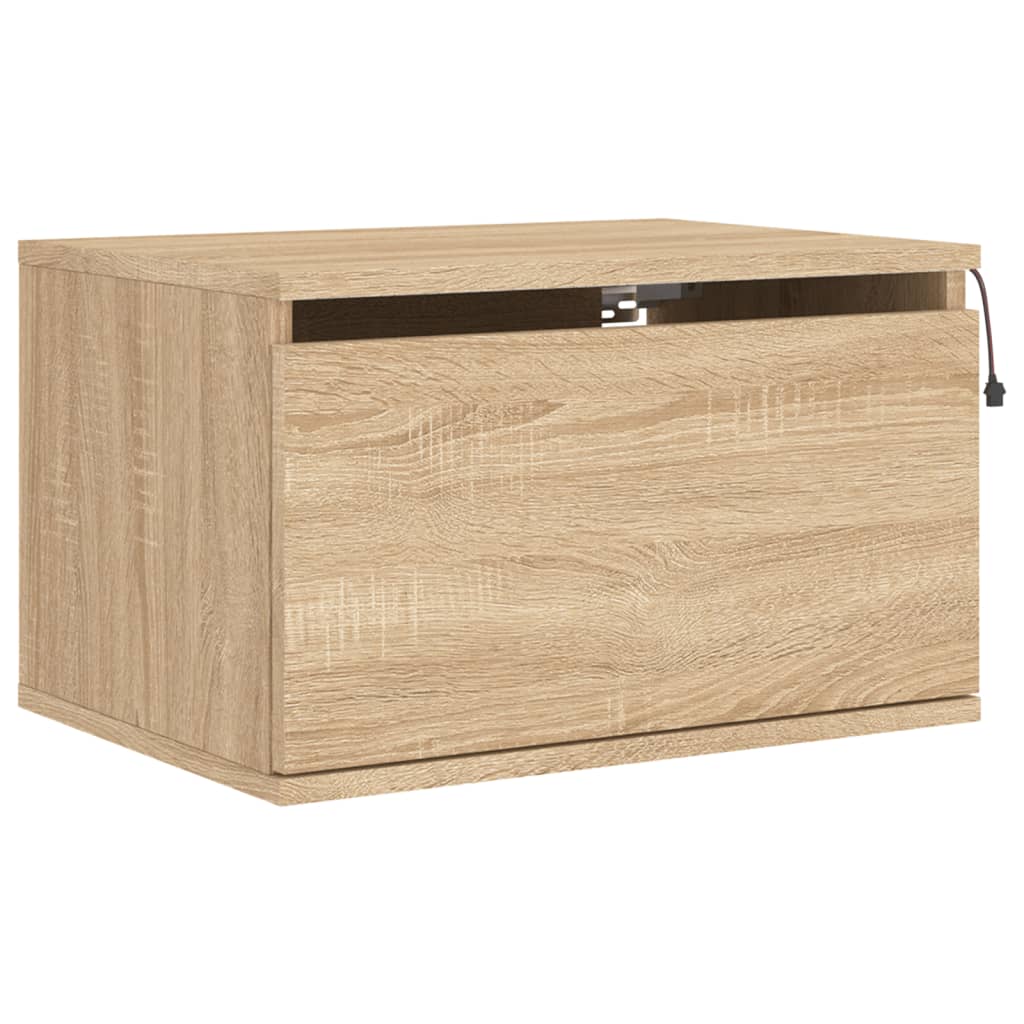 Wall-mounted bedside tables with LED lights 2 pcs. Sonoma oak