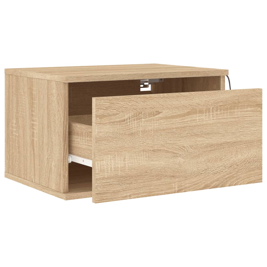 Wall-mounted bedside tables with LED lights 2 pcs. Sonoma oak