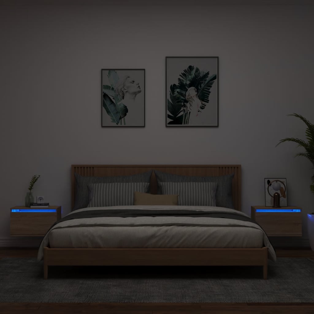 Wall-mounted bedside tables with LED lights 2 pcs. Sonoma oak