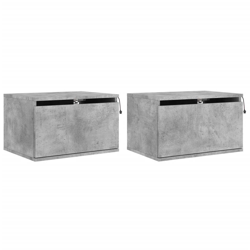 Wall-mounted bedside tables with LED lights 2 pcs. Concrete grey