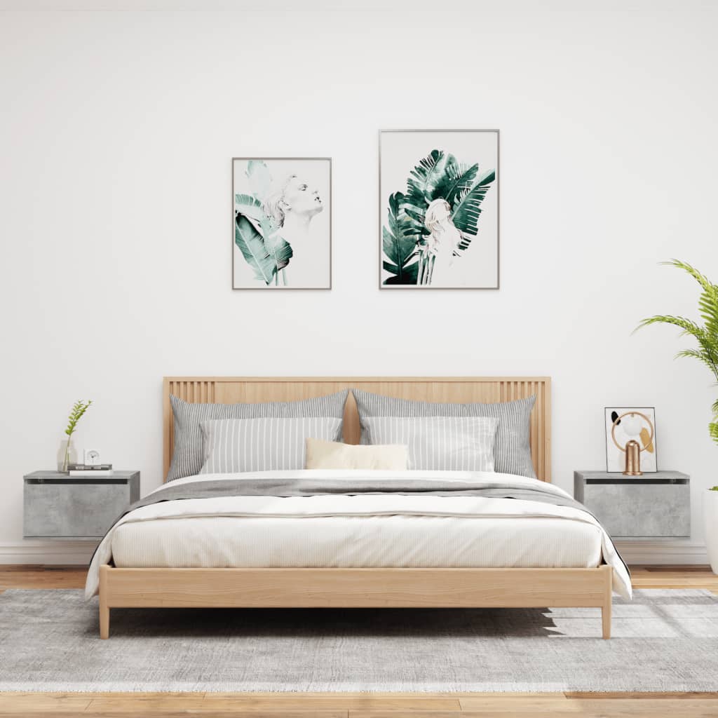 Wall-mounted bedside tables with LED lights 2 pcs. Concrete grey