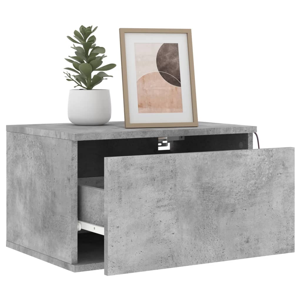 Wall-mounted bedside tables with LED lights 2 pcs. Concrete grey