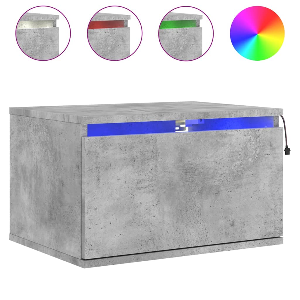 Wall-mounted bedside tables with LED lights 2 pcs. Concrete grey
