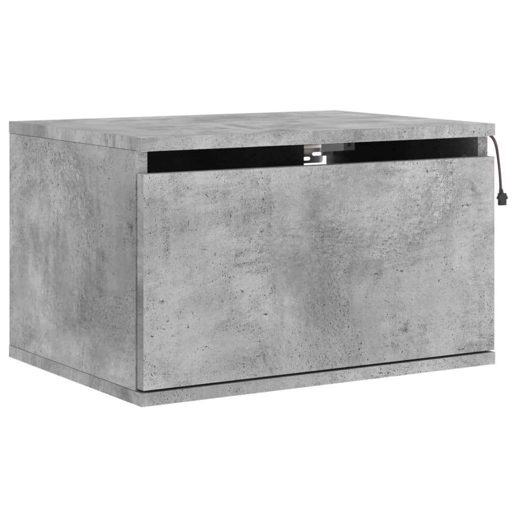 Wall-mounted bedside tables with LED lights 2 pcs. Concrete grey