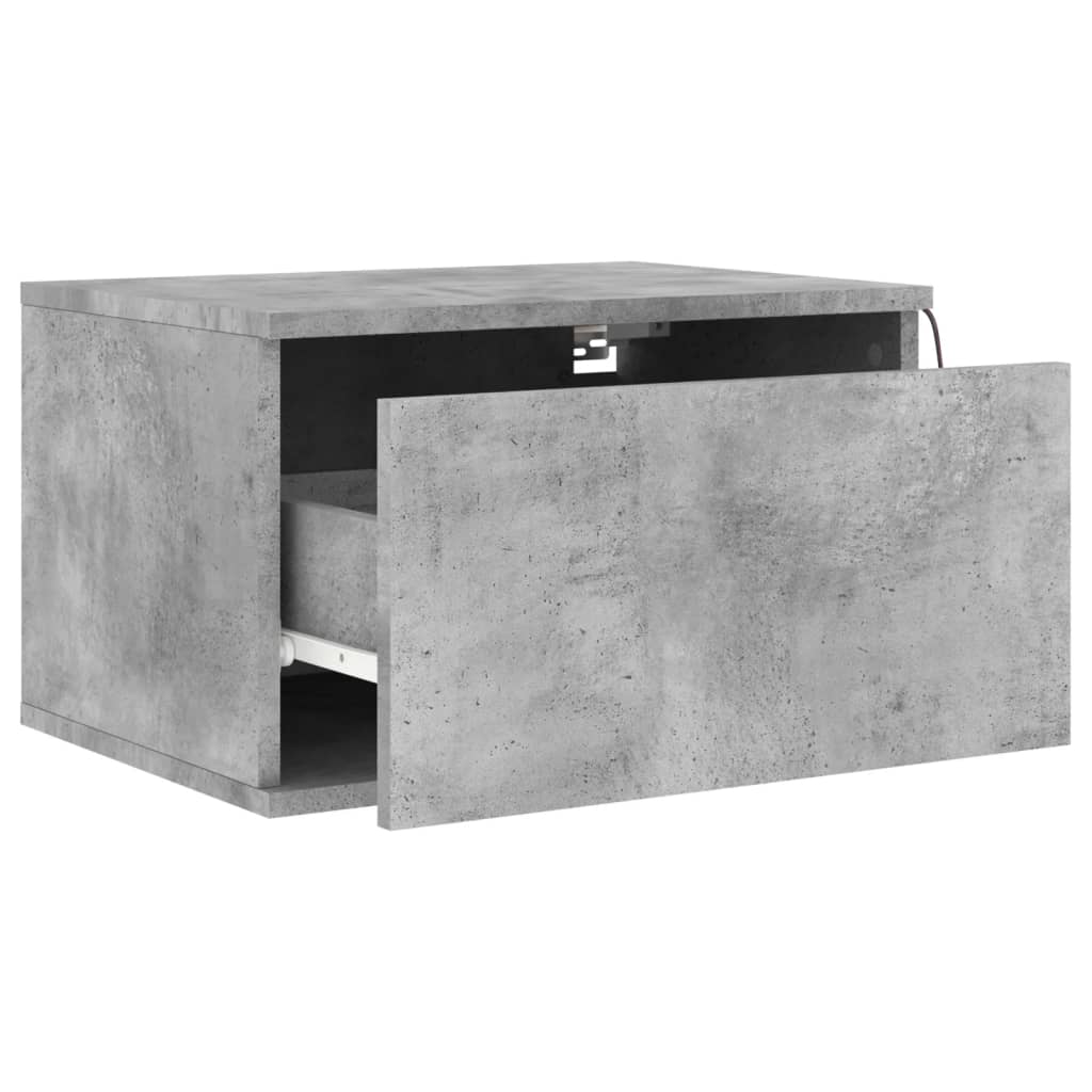 Wall-mounted bedside tables with LED lights 2 pcs. Concrete grey
