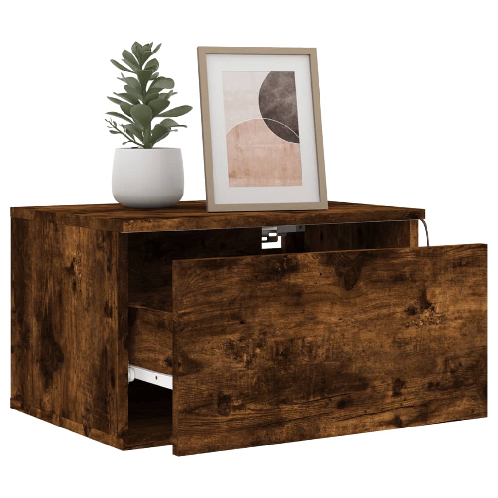 Wall-mounted bedside tables with LED lights 2 pcs. Smoked oak