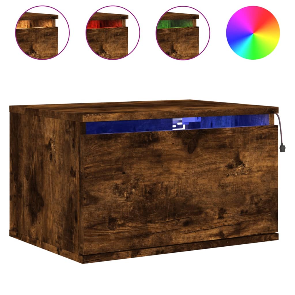 Wall-mounted bedside tables with LED lights 2 pcs. Smoked oak