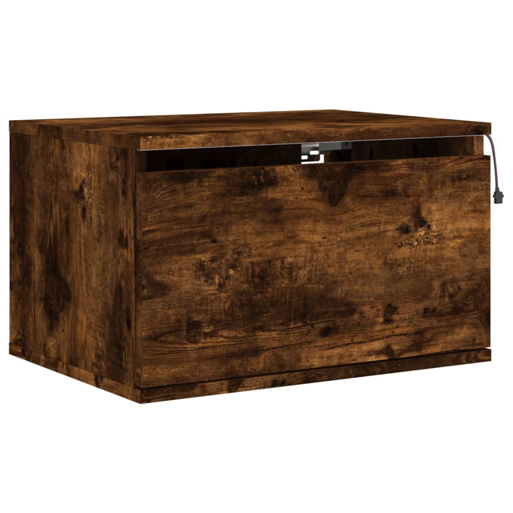 Wall-mounted bedside tables with LED lights 2 pcs. Smoked oak