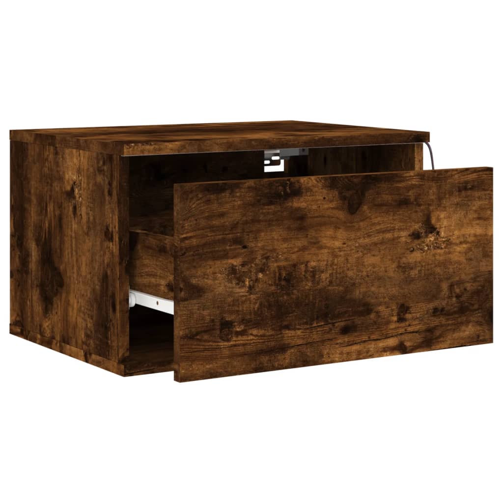 Wall-mounted bedside tables with LED lights 2 pcs. Smoked oak