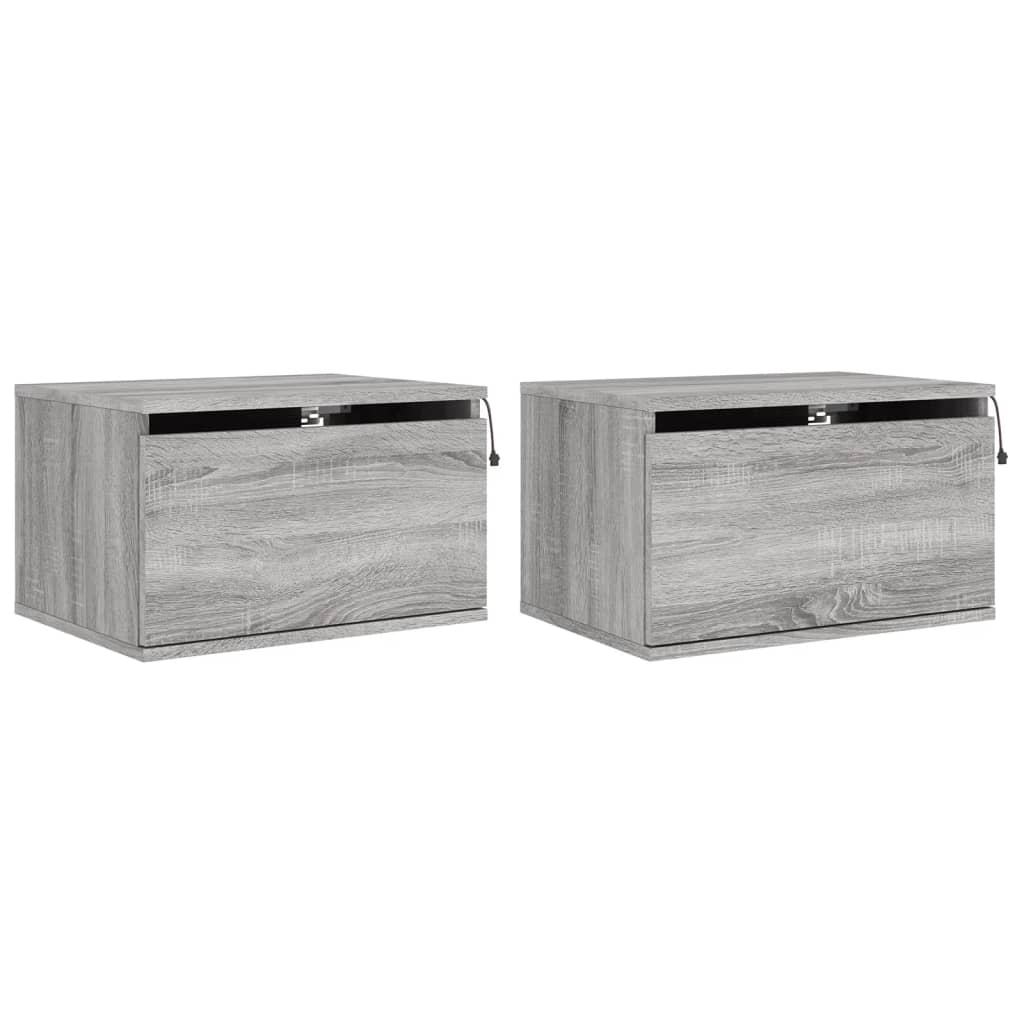 Wall-mounted bedside tables with LED lights 2 pcs. Gray Sonoma