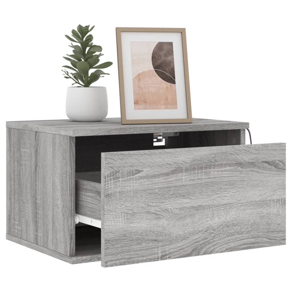 Wall-mounted bedside tables with LED lights 2 pcs. Gray Sonoma