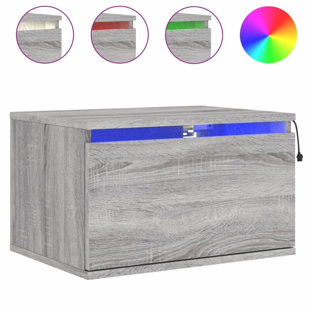 Wall-mounted bedside tables with LED lights 2 pcs. Gray Sonoma