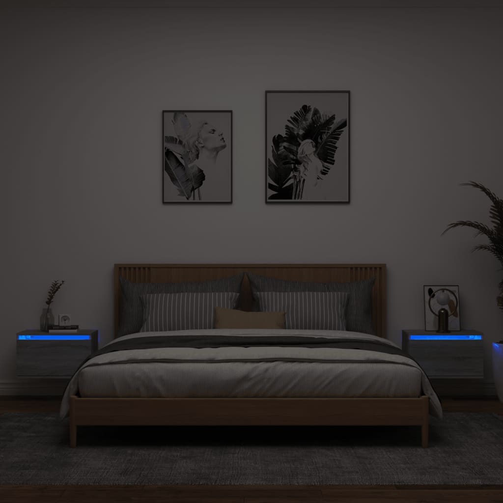 Wall-mounted bedside tables with LED lights 2 pcs. Gray Sonoma
