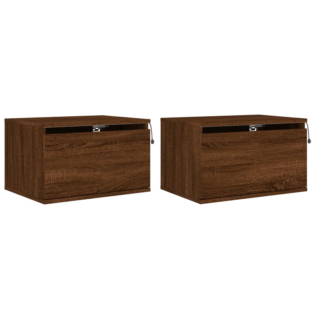 Wall-mounted bedside tables with LED lights 2 pcs. Brown oak look